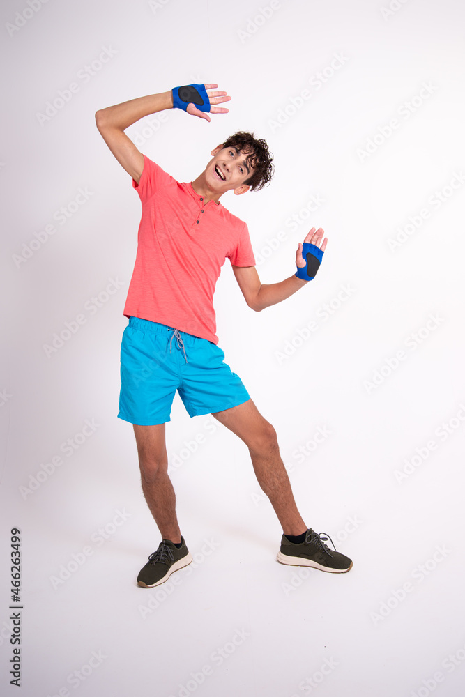 Young funny student is engaged in fitness. Young funny student is engaged in fitness.