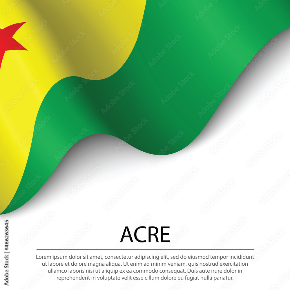 Waving flag of Acre is a state of Brazil on white background. Waving flag of Acre is a state of Brazil on white background.