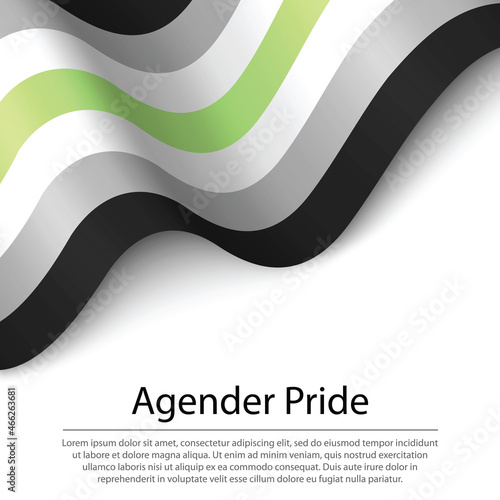 Waving flag of Agender pride on white background. Banner or ribb