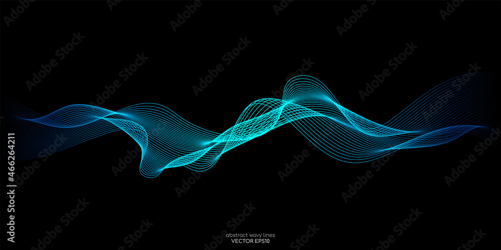 Vector abstract light lines wavy flowing dynamic in blue green colors ...