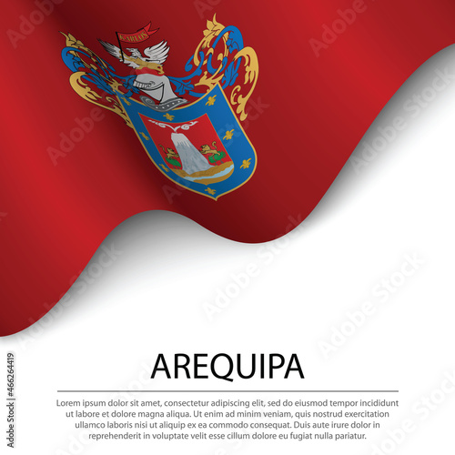 Waving flag of Arequipa is a region of Peru on white background. photo