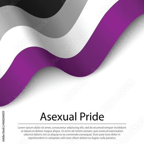 Waving flag of Asexual Pride on white background. Banner or ribb
