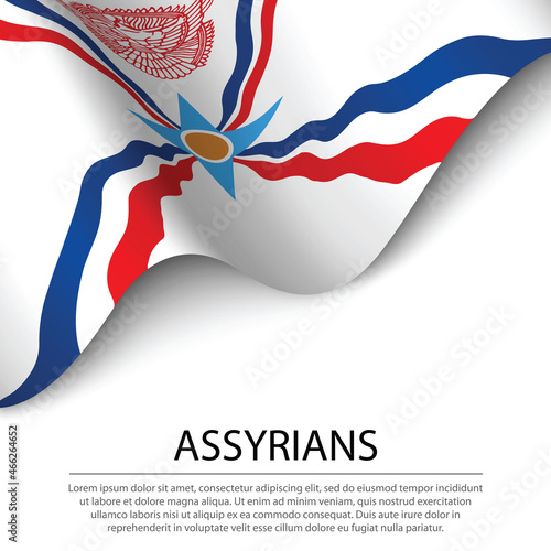 Waving flag of Assyrians on white background. Banner or ribbon photo