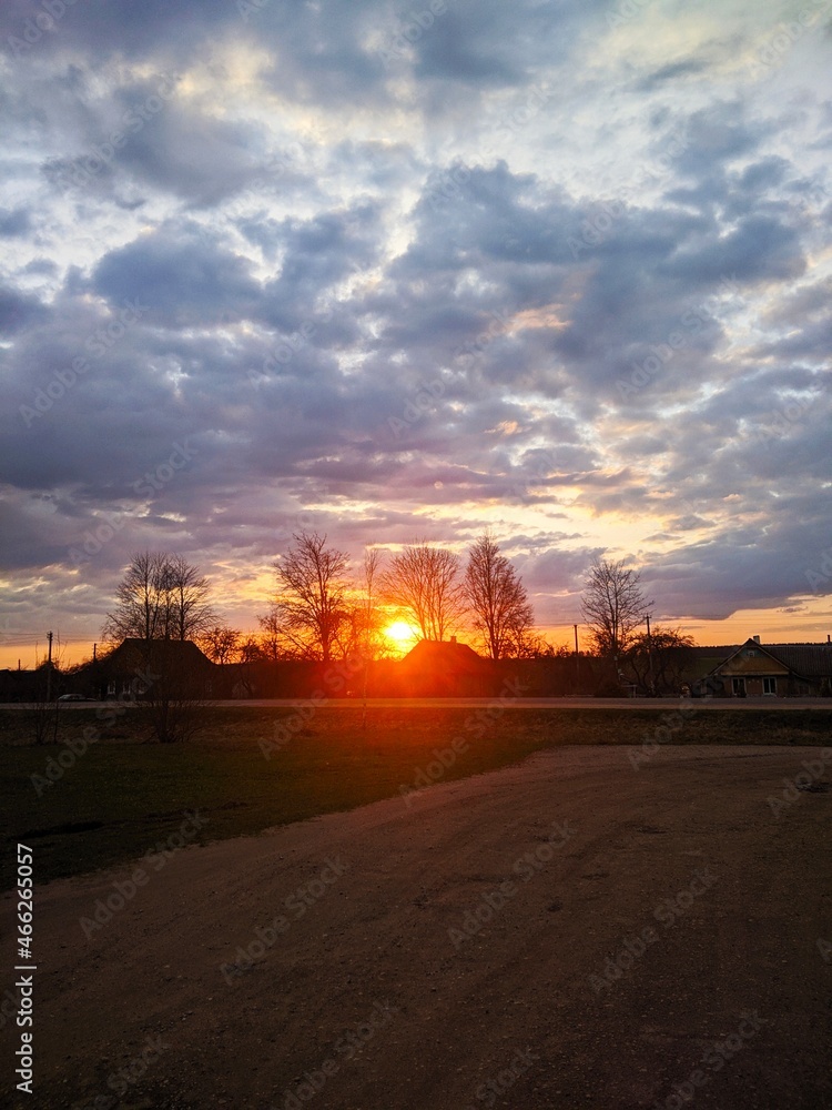 sunset in the village