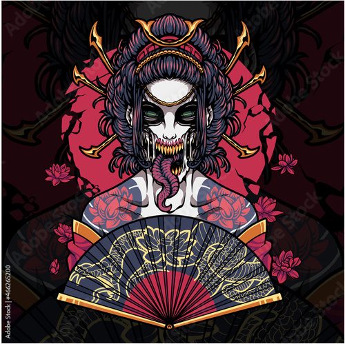 Geisha head mascot logo design