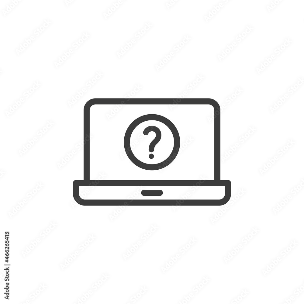 Laptop with question mark icon on white background Laptop with question mark icon on white background