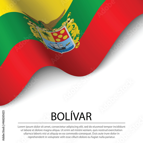 Waving flag of Bolivar is a region of Colombia on white backgrou photo
