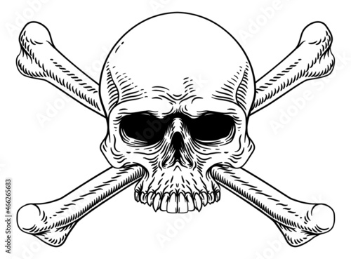Skull And Crossbones Cross Bones Vintage Woodcut