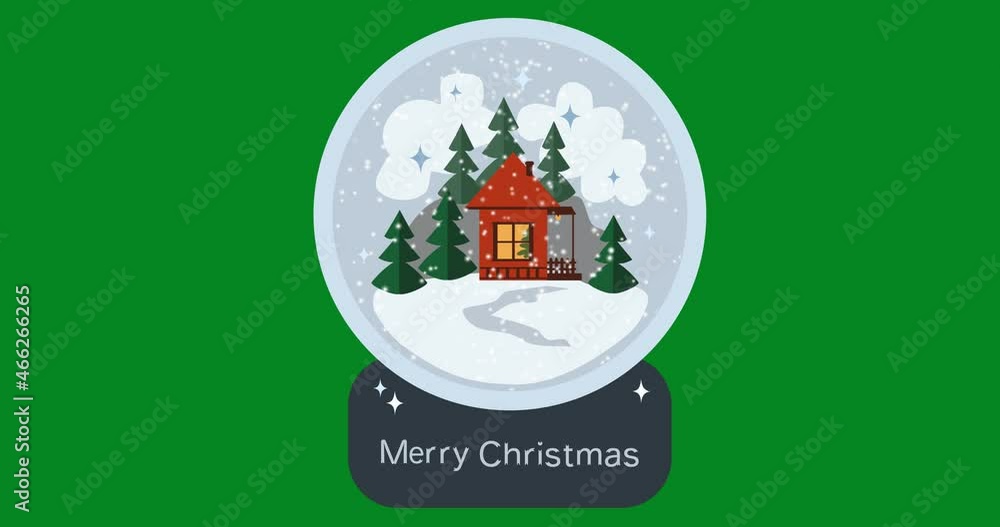Animated snow globe on a stand on a green screen background. Snowfall ...