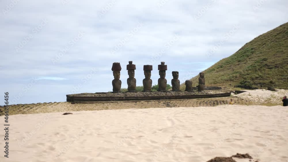 Moai Statues In Anakena, Rapa Nui, Easter Island, Chile. The Giant ...