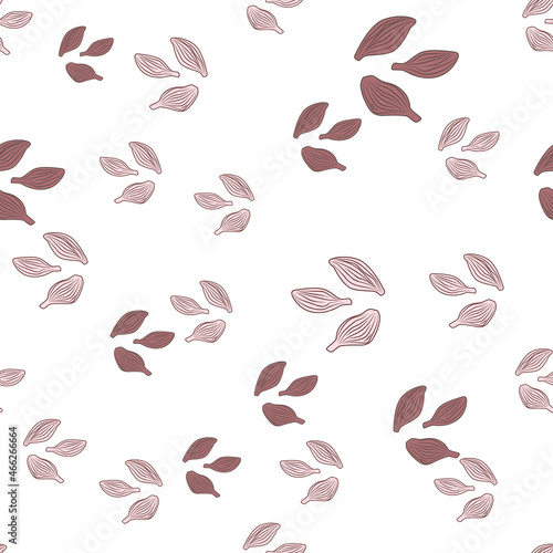 Seamless pattern cardamom on white background. Cute plant sketch ornament. Random texture template for fabric.