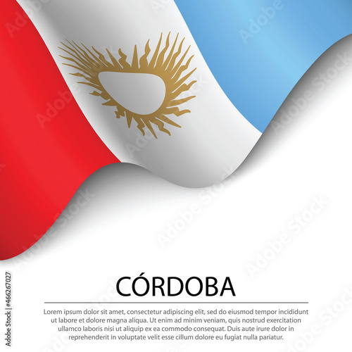Waving flag of Cordoba is a region of Argentina on white backgro