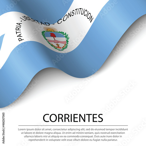 Waving flag of Corrientes is a region of Argentina on white back