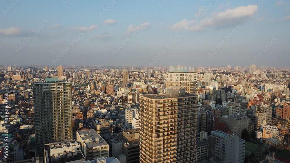 Ikebukuro District. Aerial view of Ikebukuro city Tokyo Japan. Bird eye view of buildings of Ikebukuro district. Tourist attraction filled with modern shopping centers office and resident buildings.