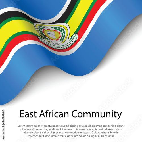 Waving flag of East African Community on white background. Banne