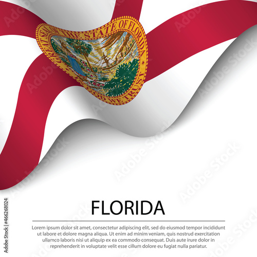 Waving flag of Florida is a state of USA on white background.