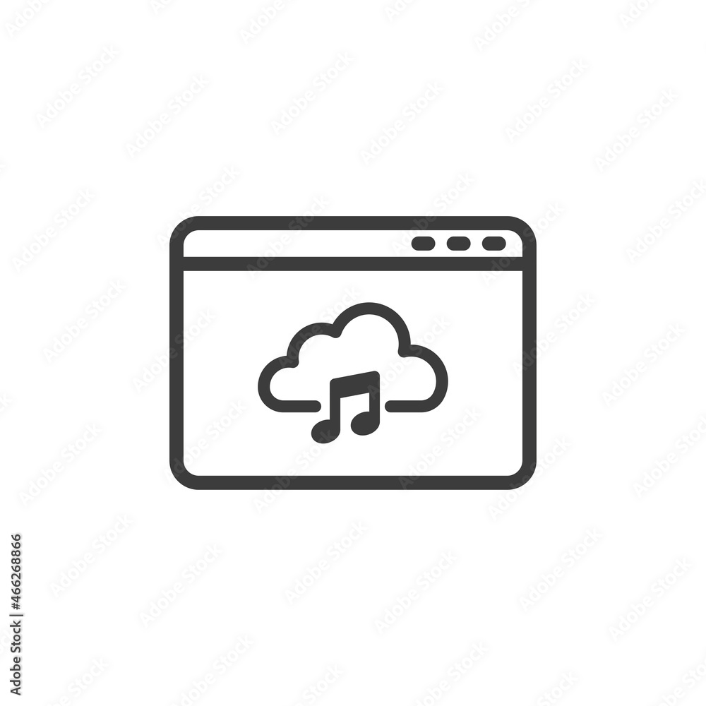 Web browser with music cloud icon on white background. Web browser with music cloud icon on white background.