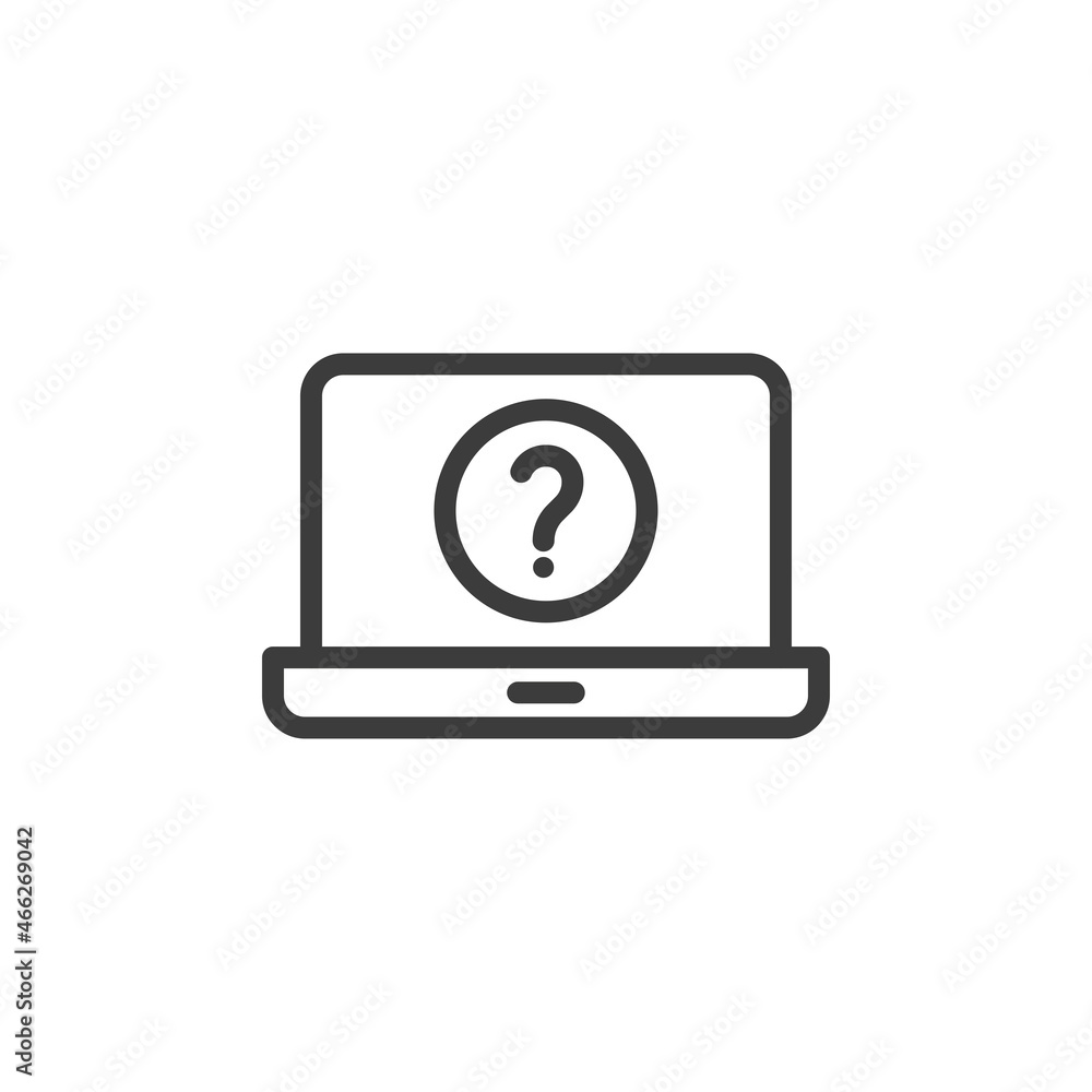 Laptop with question mark icon on white background Laptop with question mark icon on white background