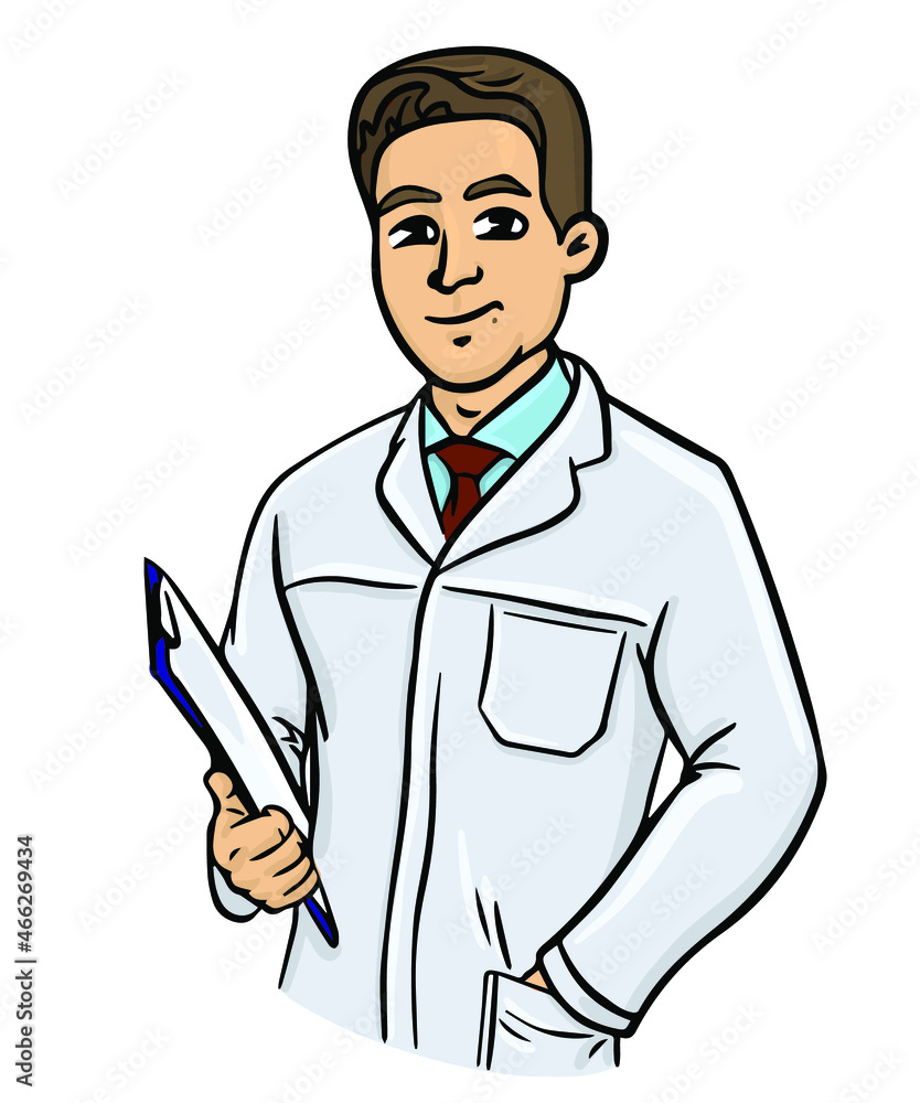 Vector illustration the chief doctor stands with a folder and a medical history Vector illustration the chief doctor stands with a folder and a medical history