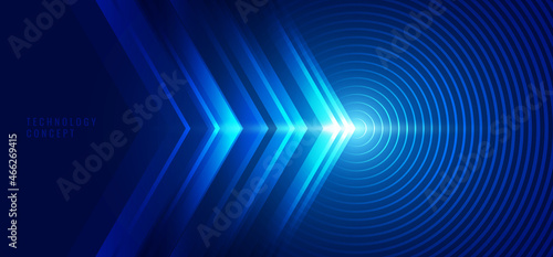 Abstract technology concept blue arrows with circles lines and lighting effect background