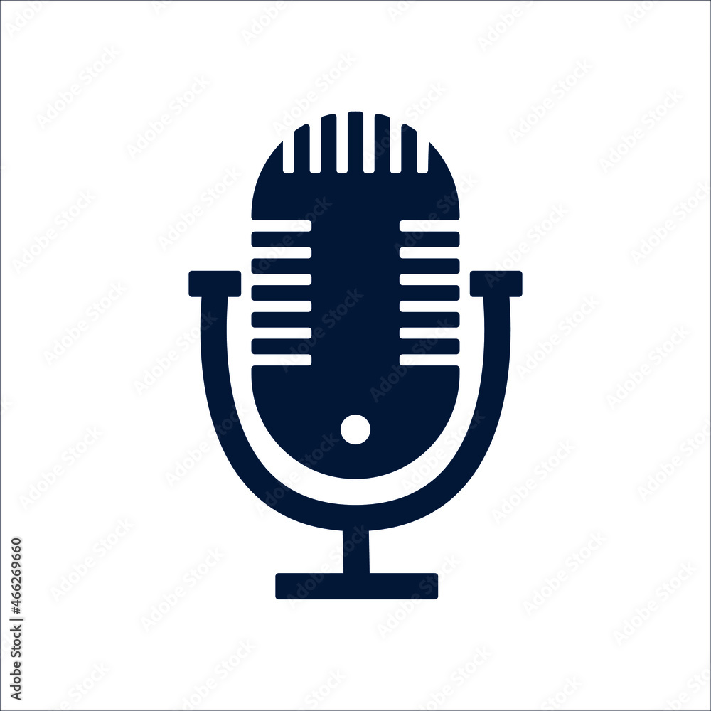 Microphone silhouette icon. Podcast concept. Vector illustration Microphone silhouette icon. Podcast concept. Vector illustration