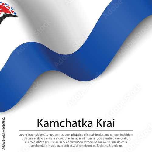 Waving flag of Kamchatka Krai is a region of Russia on white bac