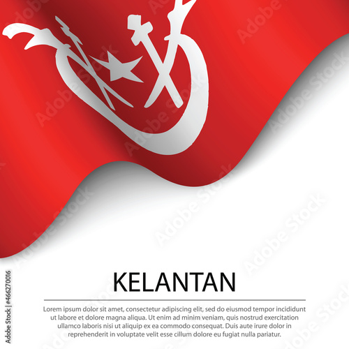 Waving flag of Kelantan is a state of Malaysia on white backgrou photo