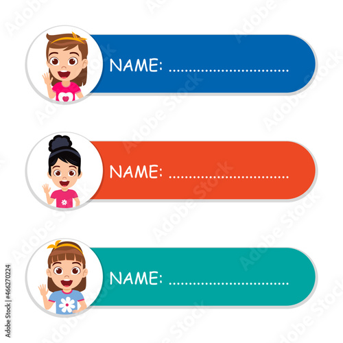 Cute kid name colorful tags for school children isolated
