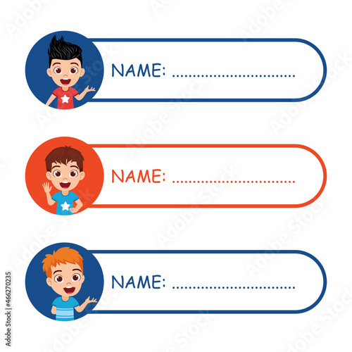 Cute kid name tags for school children isolated