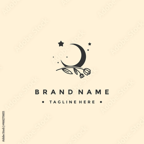 Vector logo on which the abstract image of the moon with an elegant twig with leaves.