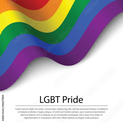 Waving flag of LGBT Pride on white background. Banner or ribbon