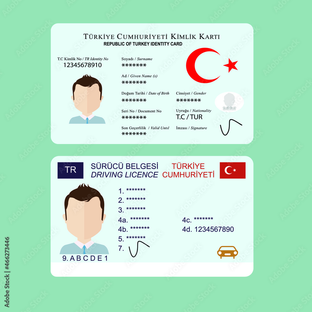 Republic of Turkey identity card and driving license vector work Stock
