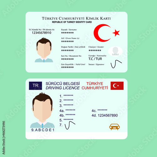 Republic of Turkey identity card and driving license vector work