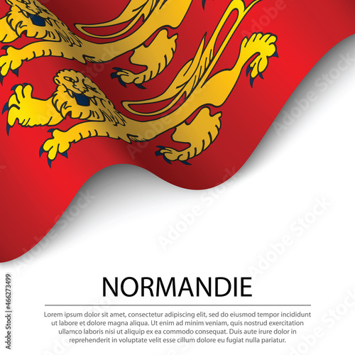 Waving flag of Normandy is a region of France on white backgroun