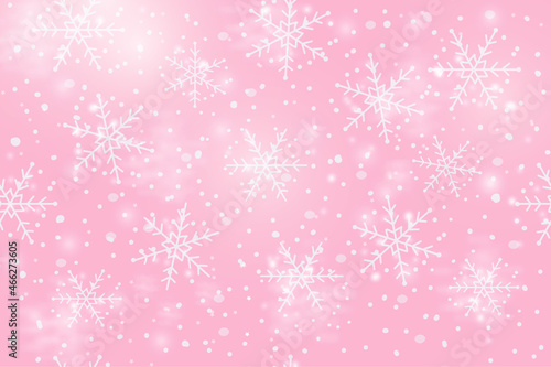 Seamless pattern with snowflakes, pink background winter illustration, snow flakes drawing snow effect

