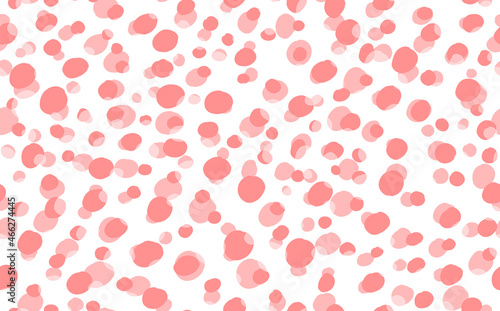 Abstract hand drown polka dots background. White dotted seamless pattern with pink circles. Template design for invitation, poster, card, flyer, textile, fabric
