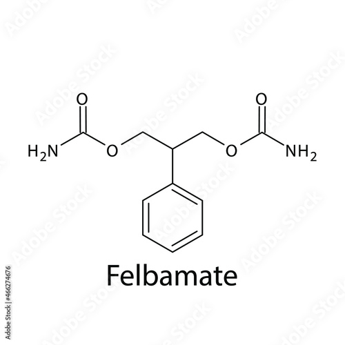 Felbamate molecular structure, flat skeletal chemical formula. Anti convulsant drug used to treat Epilepsy, seizure. 