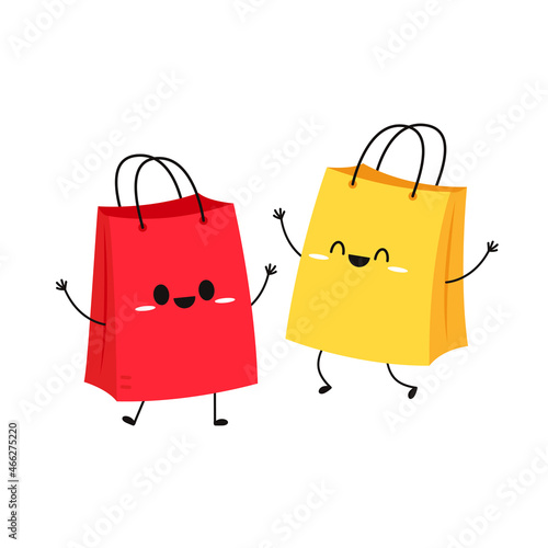 Cute cartoon shopping bag. Shopping bag character design. Isolated on white background.