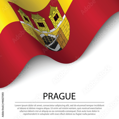 Waving flag of Prague is a region of Czech Republic on white bac