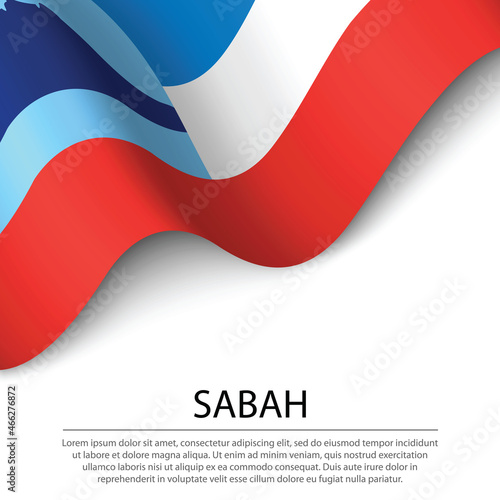 Waving flag of Sabah is a state of Malaysia on white background.