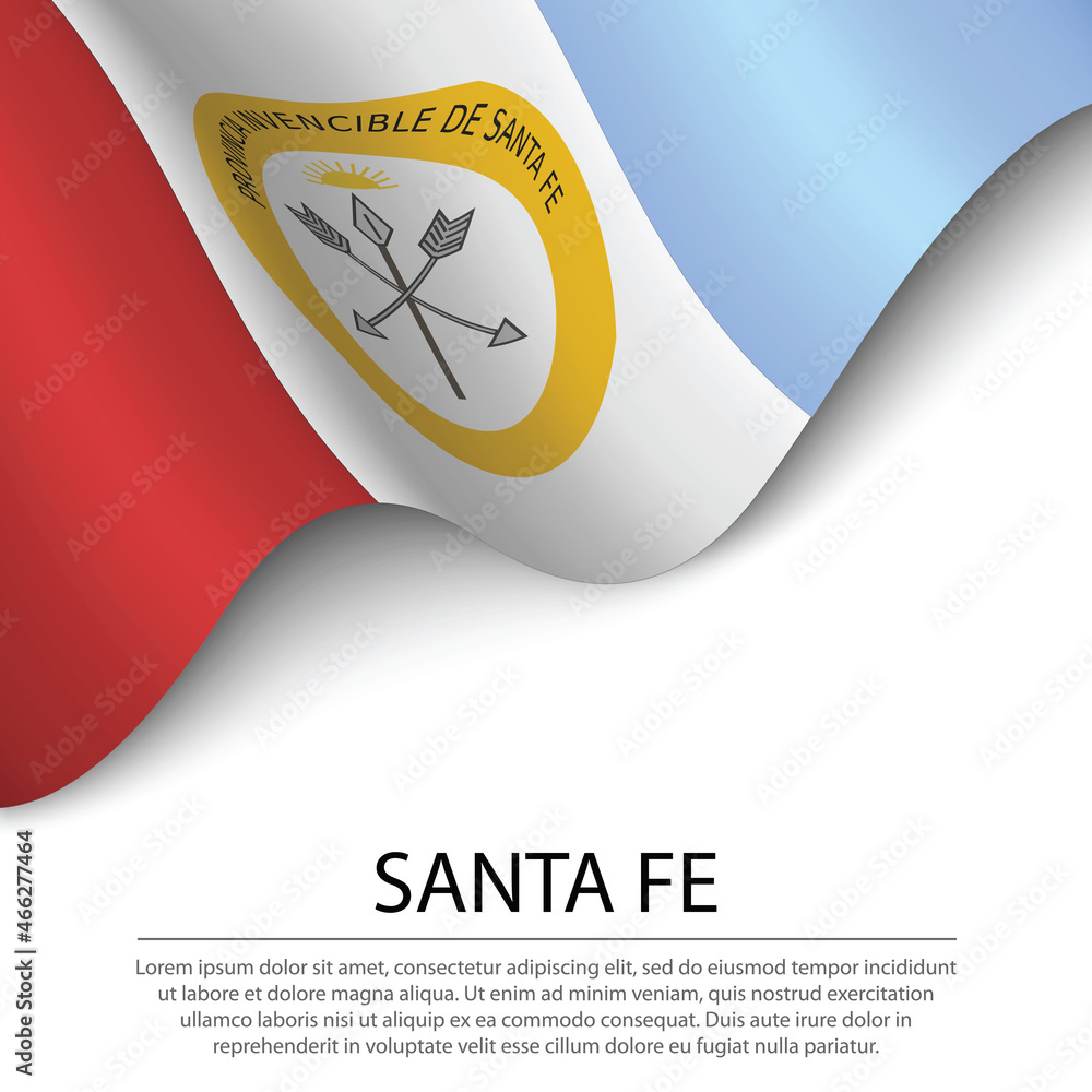 Fototapeta premium Waving flag of Santa Fe is a region of Argentina on white backgr