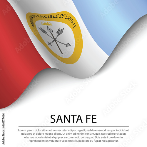 Waving flag of Santa Fe is a region of Argentina on white backgr