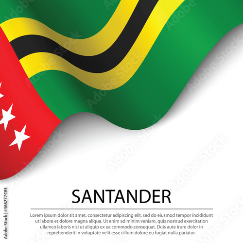 Waving flag of Santander is a region of Colombia on white backgr