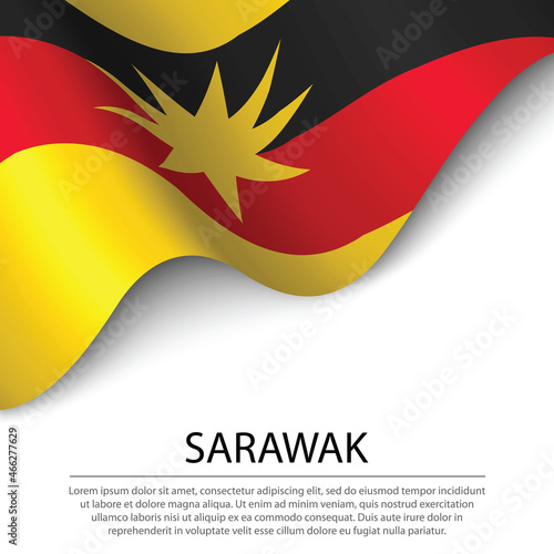 Waving flag of Sarawak is a state of Malaysia on white backgroun