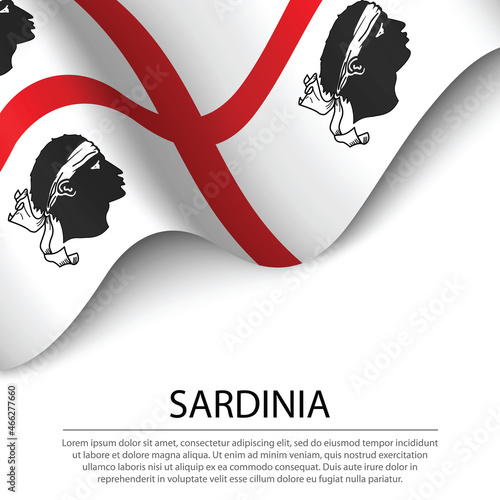 Waving flag of Sardinia is a region of Italy on white background