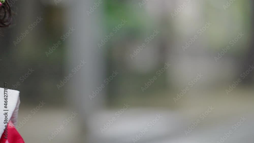 七五三のお祝いをする着物を着た女の子