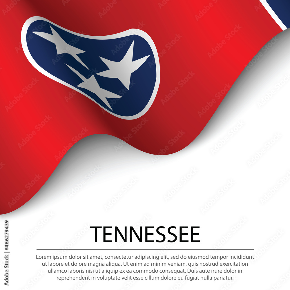 Waving flag of Tennessee is a state of USA on white background.