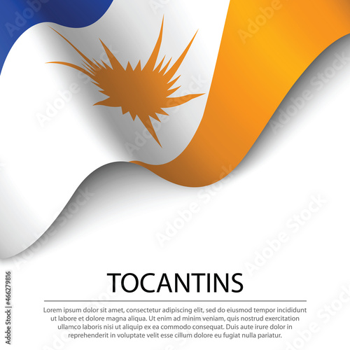Waving flag of Tocantins is a state of Brazil on white backgroun photo