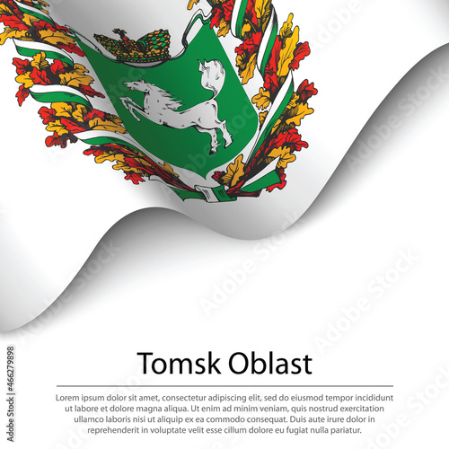 Waving flag of Tomsk Oblast is a region of Russia on white backg photo