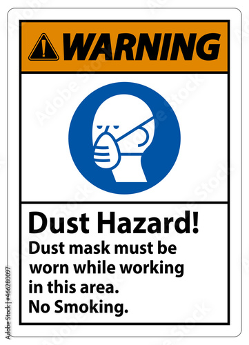 Warning No Smoking Sign Dust Hazard Dust Mask Must Be Worn While Working In This Area